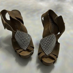 Pedro Garcia Tan Suede and Rhinestones Heels Size EU40 US9